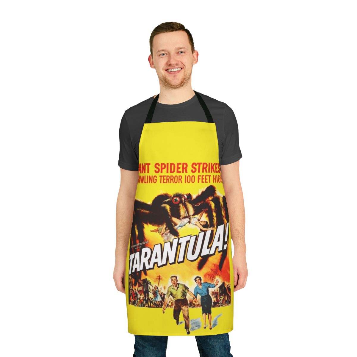 Tarantula-themed horror movie inspired apron in vintage retro style