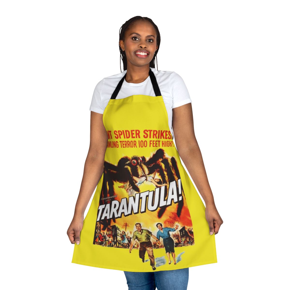 Tarantula-themed horror movie inspired apron in vintage retro style