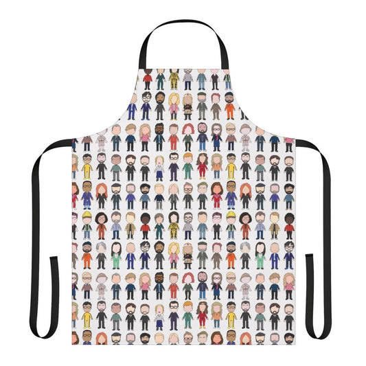 Taskmaster-themed full apron with cast poster graphic