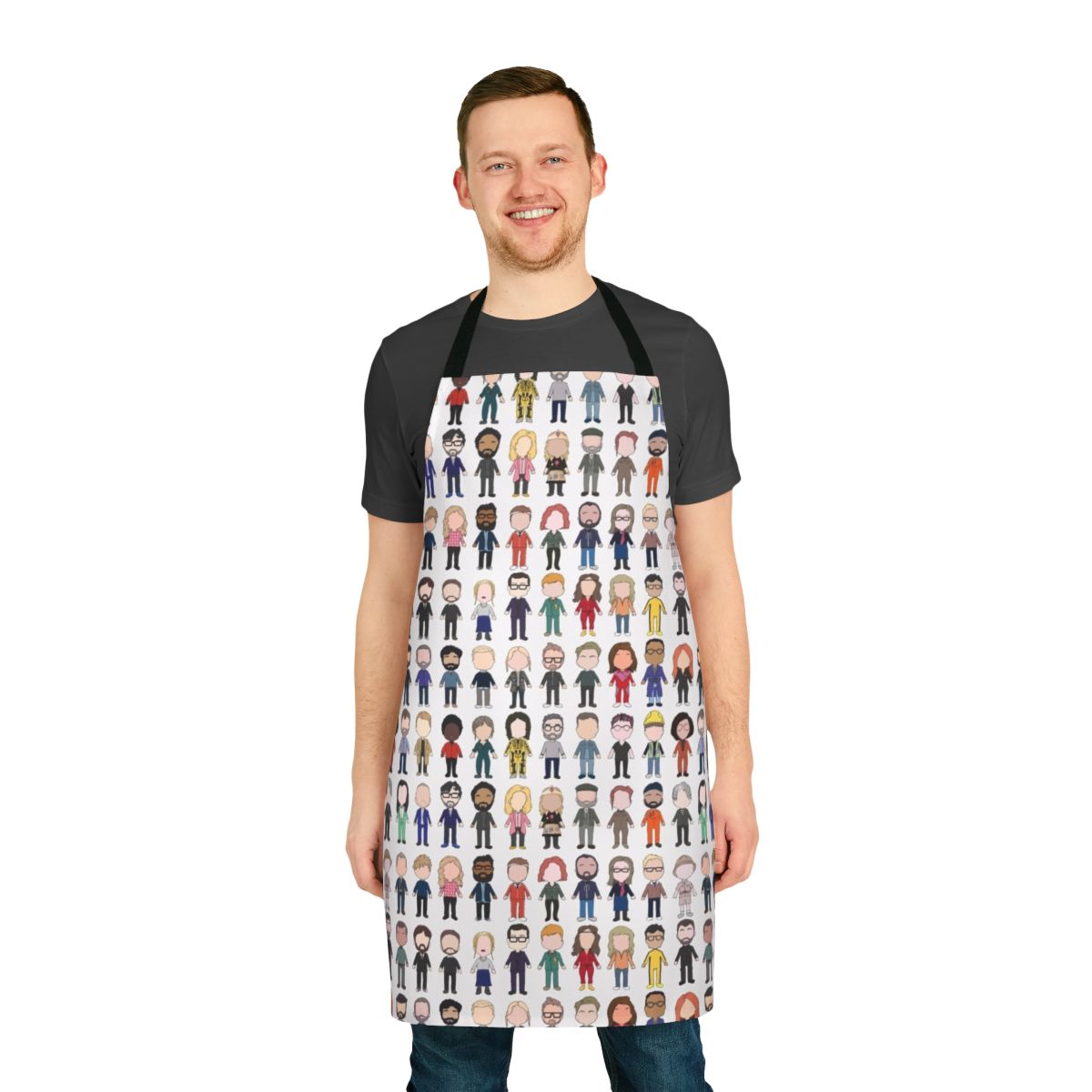 Taskmaster-themed full apron with cast poster graphic