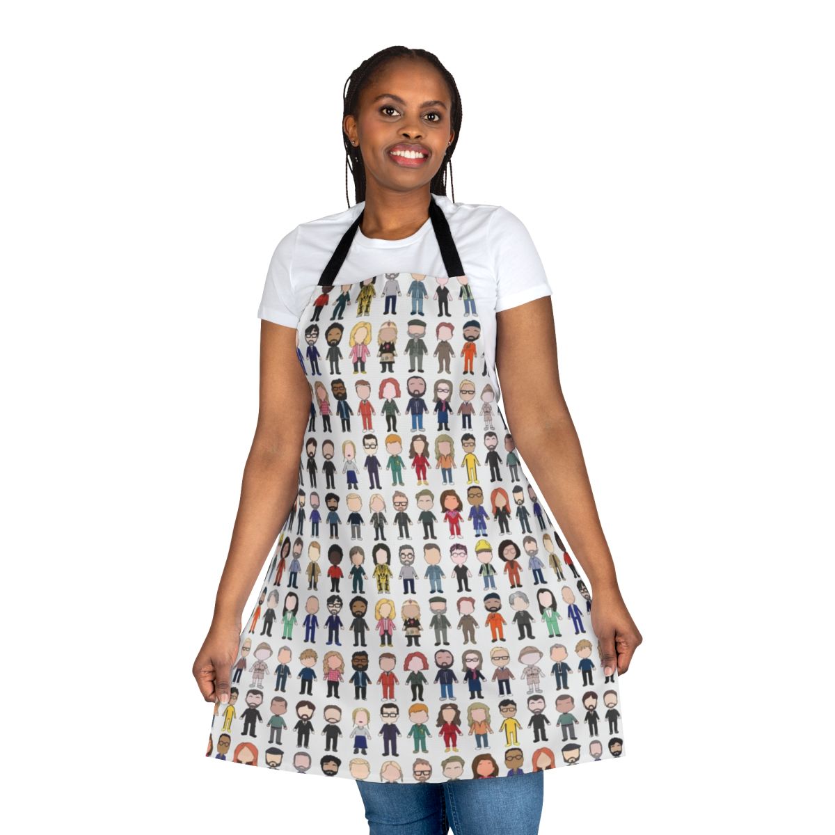 Taskmaster-themed full apron with cast poster graphic