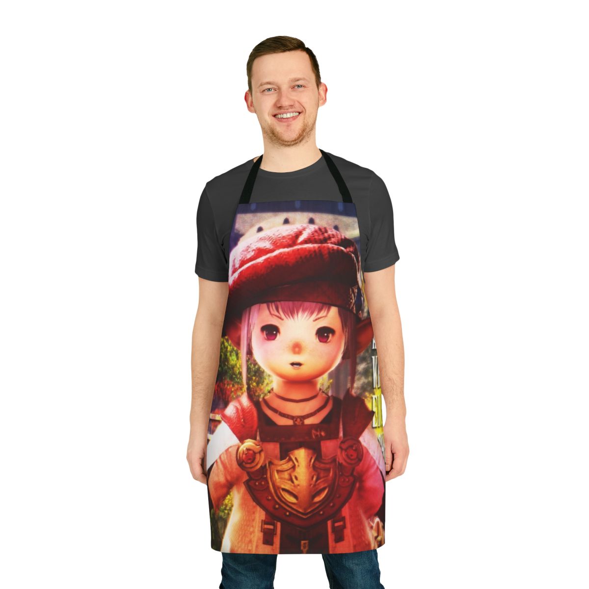 Tataru-inspired apron featuring the beloved Lalafell character from Final Fantasy XIV