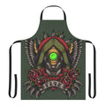 Tattoo style illustration of Borderlands character Fl4K featured on an apron.