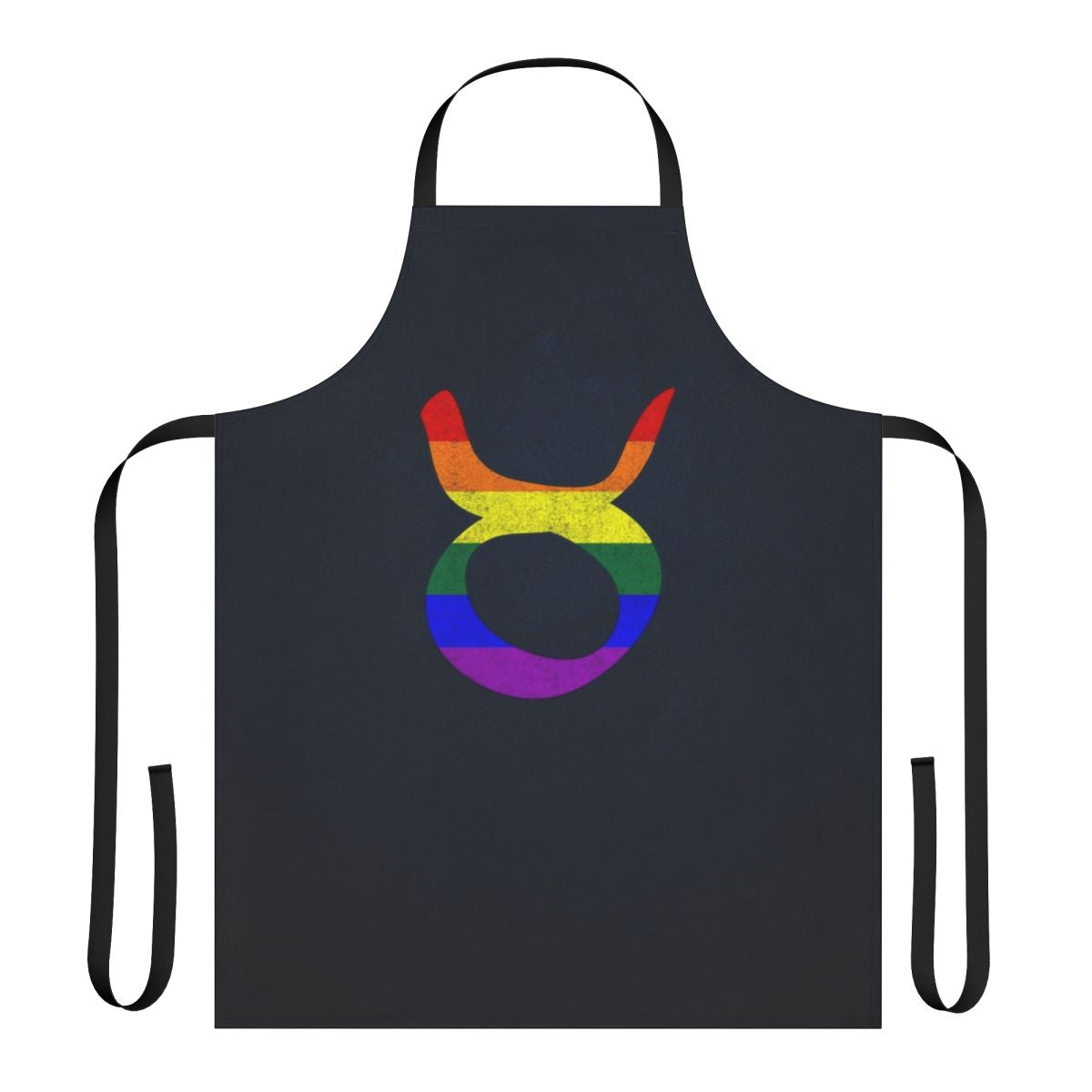 Colorful pride flag design with Taurus zodiac symbol on a high-quality apron