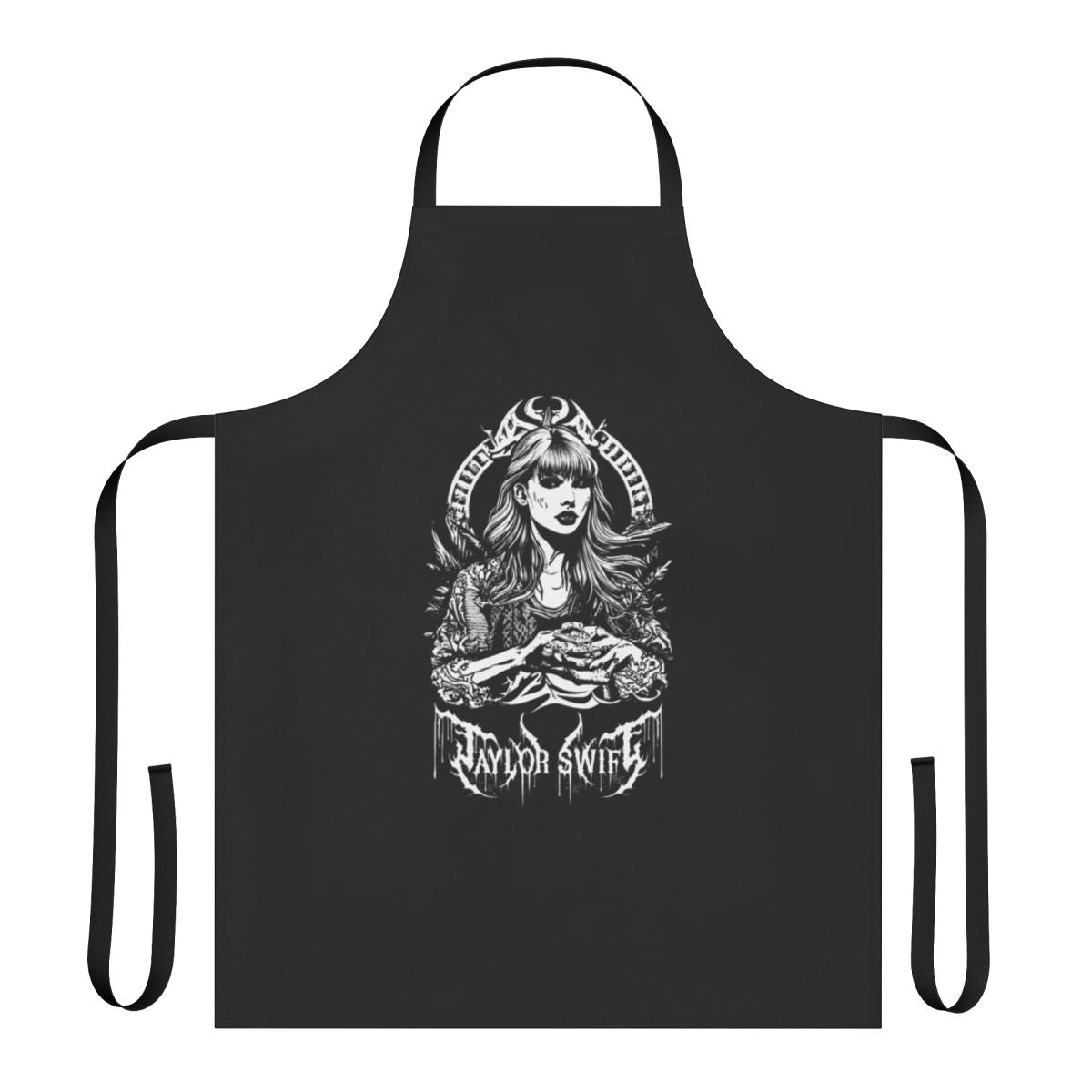 Taylor Swift-inspired metal design apron with black and white graphics