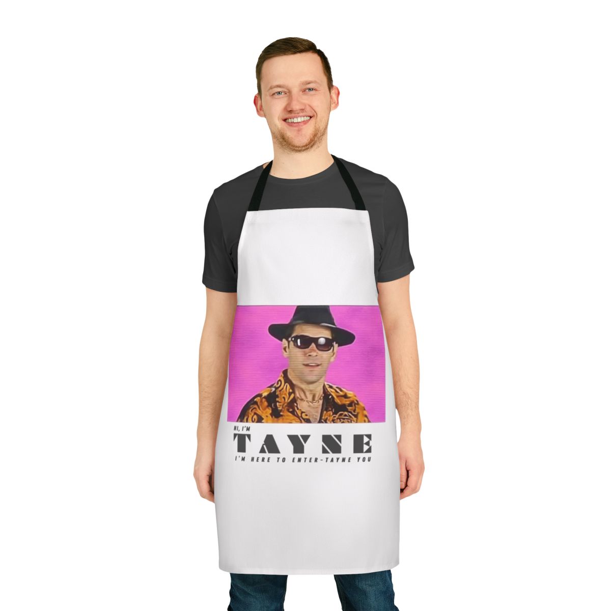 Tayne-inspired funny apron with dancing and computer designs