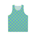 Teal and blue checkerboard pattern unisex tank top