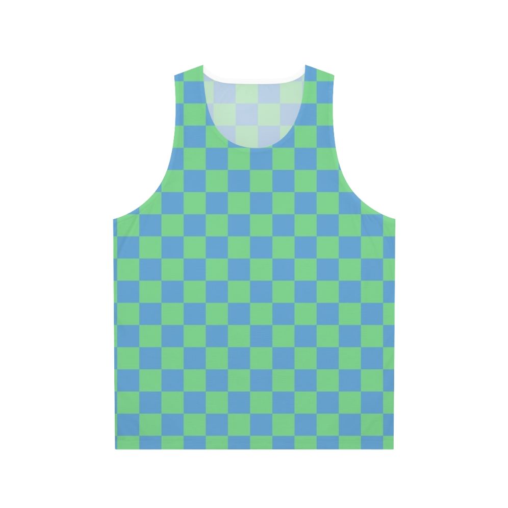 Teal and blue checkerboard pattern unisex tank top