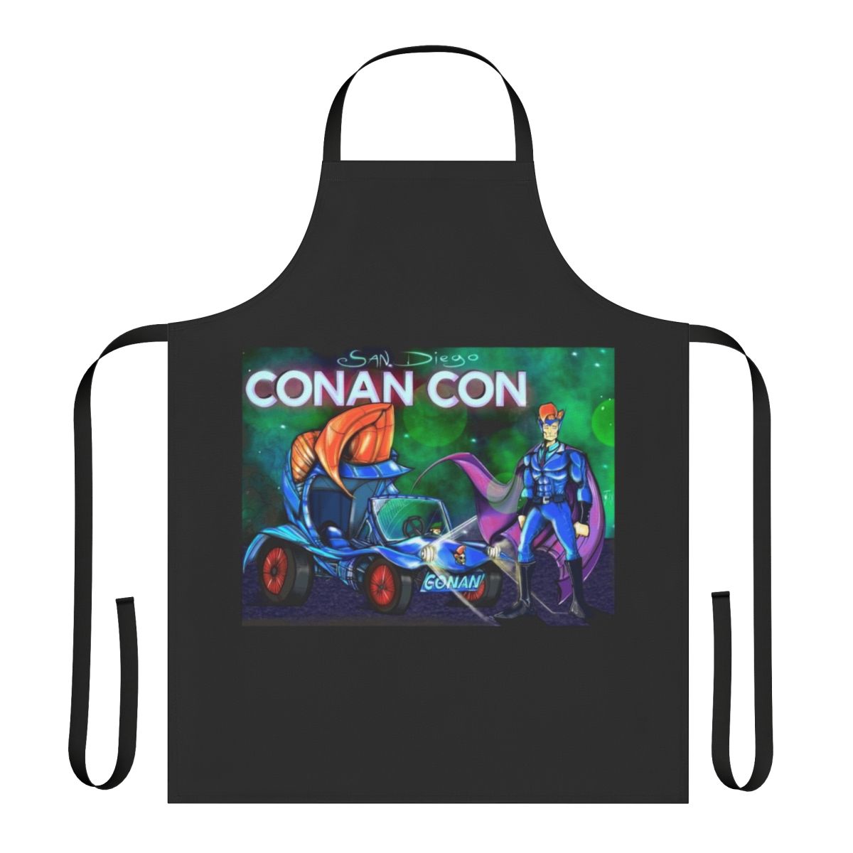 Conan-themed apron featuring the Team Coco logo