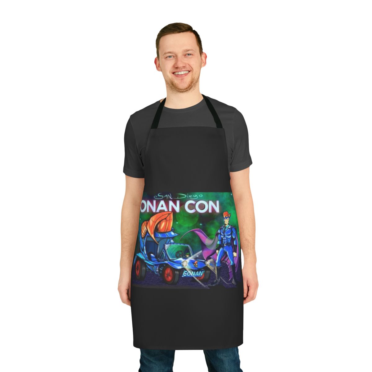 Conan-themed apron featuring the Team Coco logo