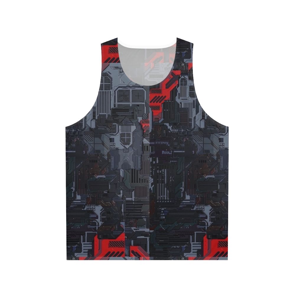 Tech inspired unisex tank top with circuit board pattern