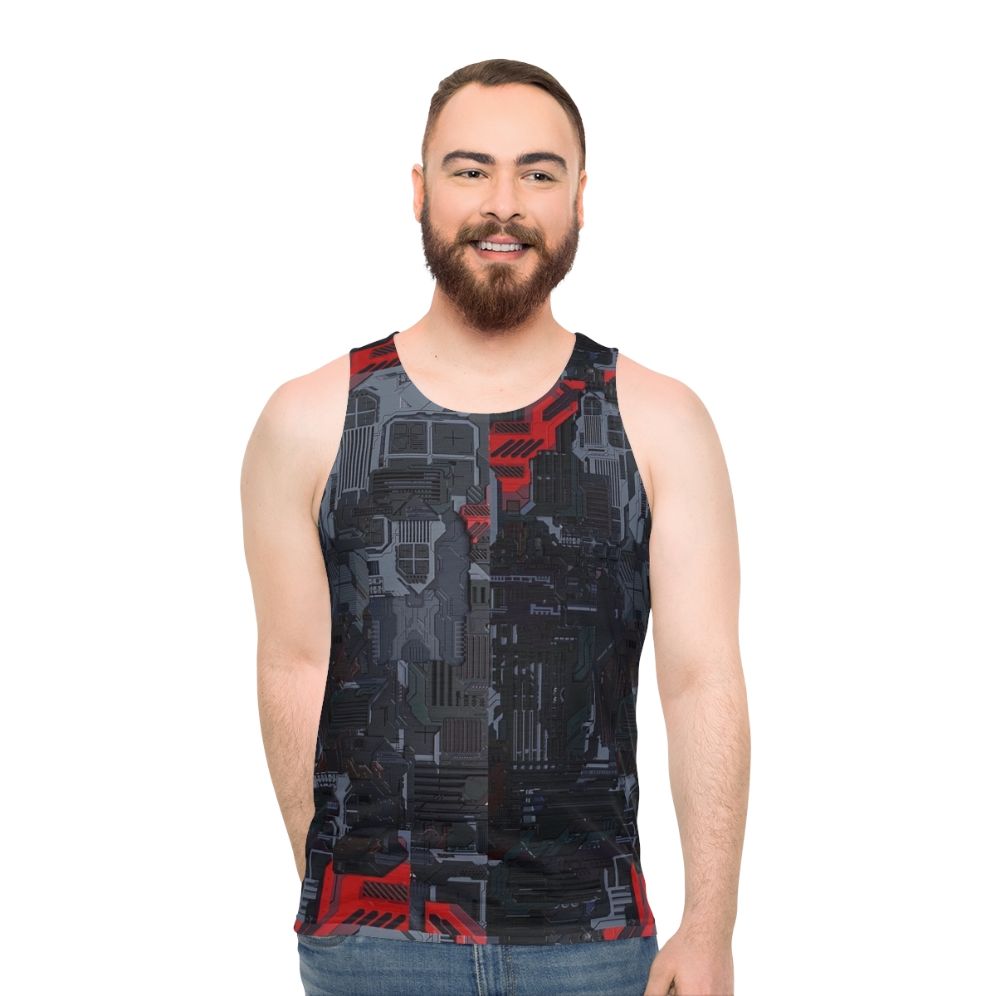 Tech inspired unisex tank top with circuit board pattern