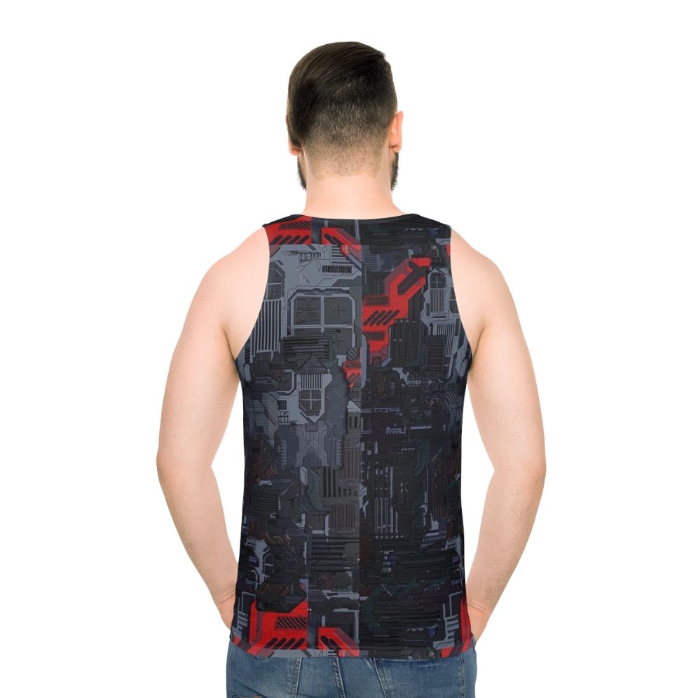 Tech inspired unisex tank top with circuit board pattern