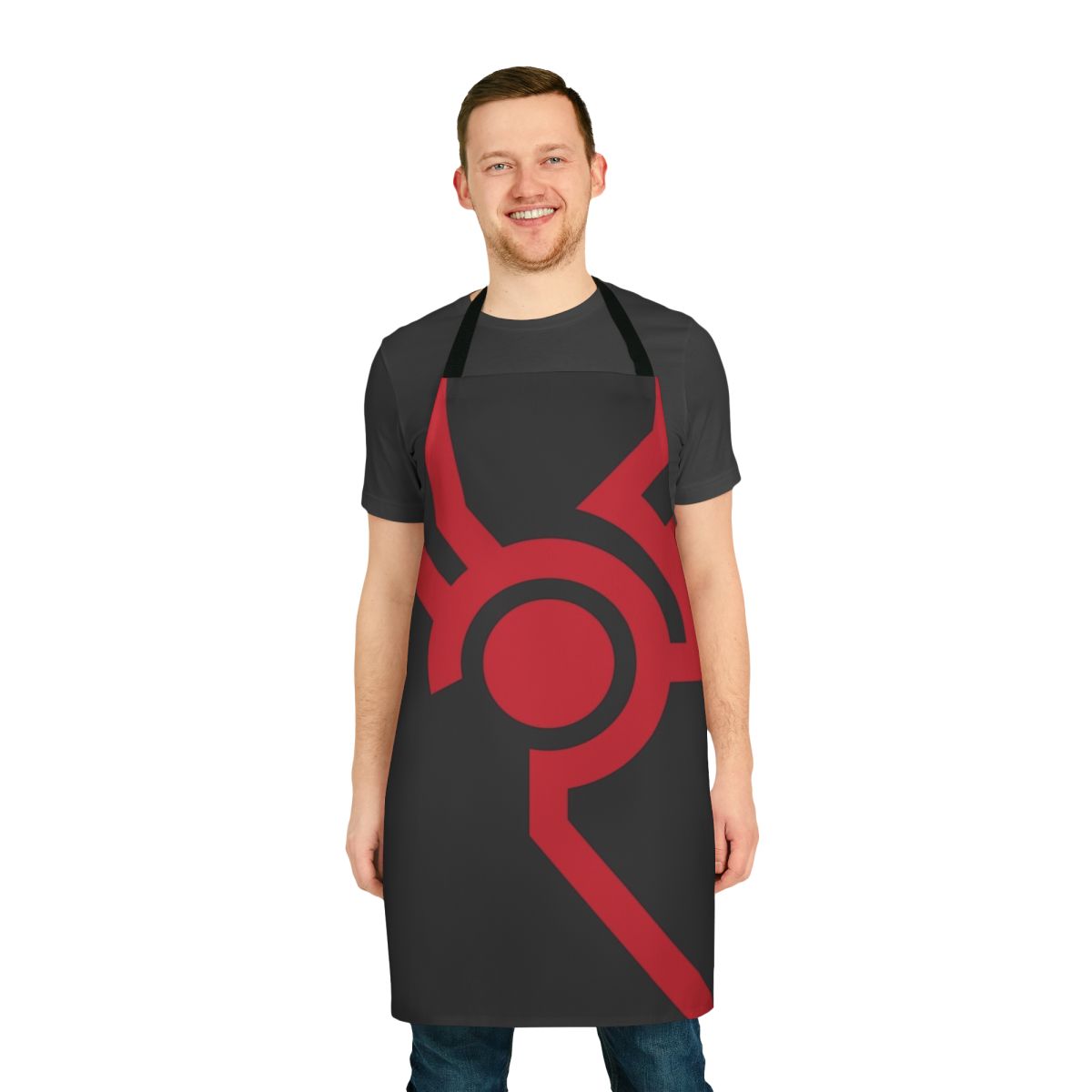 Techno-inspired apron with a simple, minimalist design featuring circles and circuits