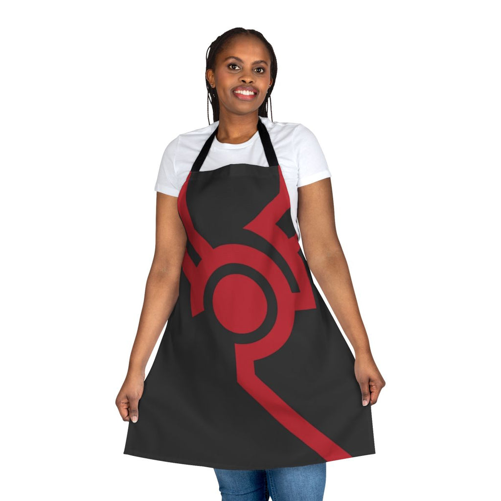 Techno-inspired apron with a simple, minimalist design featuring circles and circuits