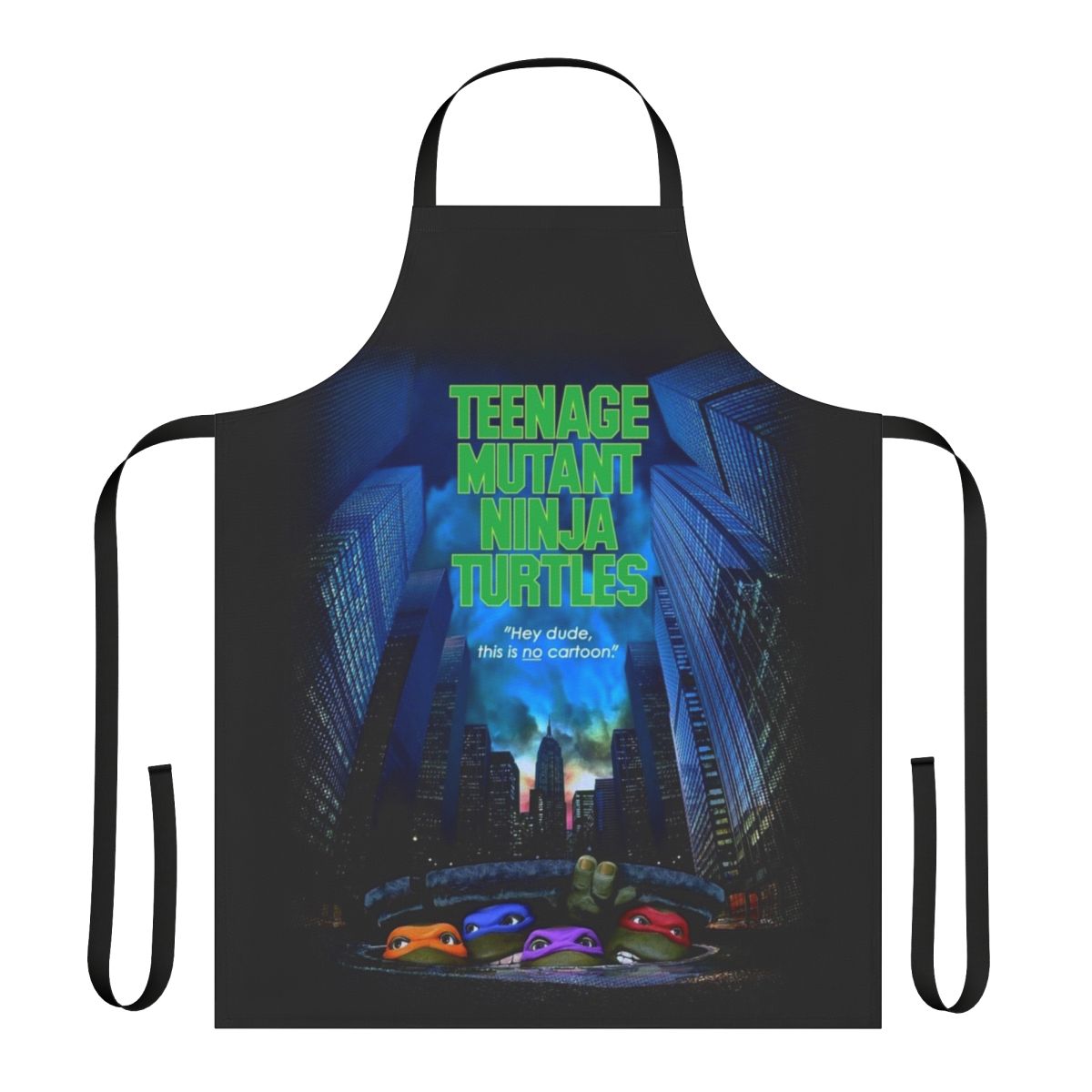 Teenage Mutant Ninja Turtles inspired kitchen apron featuring the iconic turtles and their logo