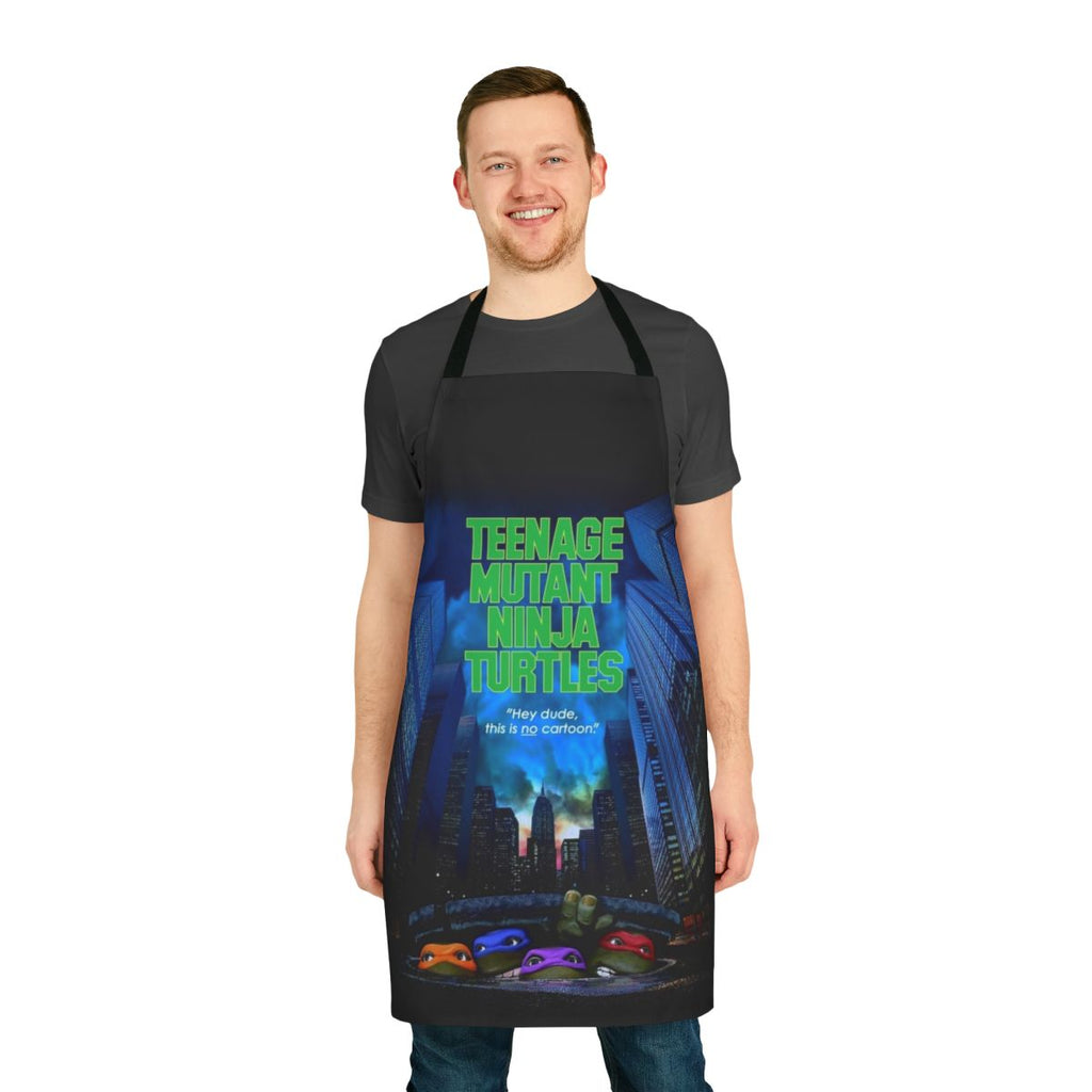 Teenage Mutant Ninja Turtles inspired kitchen apron featuring the iconic turtles and their logo