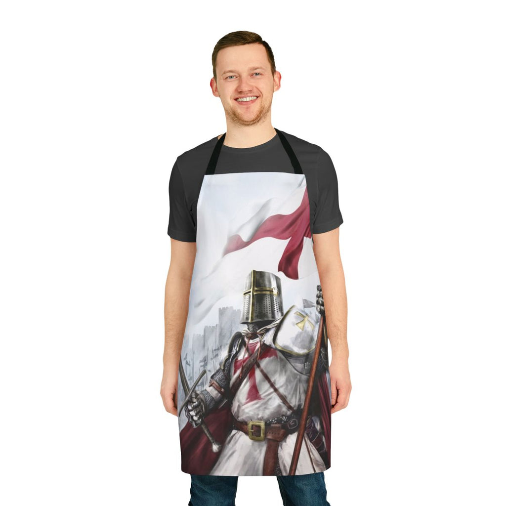 Templar Knight-inspired Medieval Apron with Cross, Broadsword, and Castle Imagery