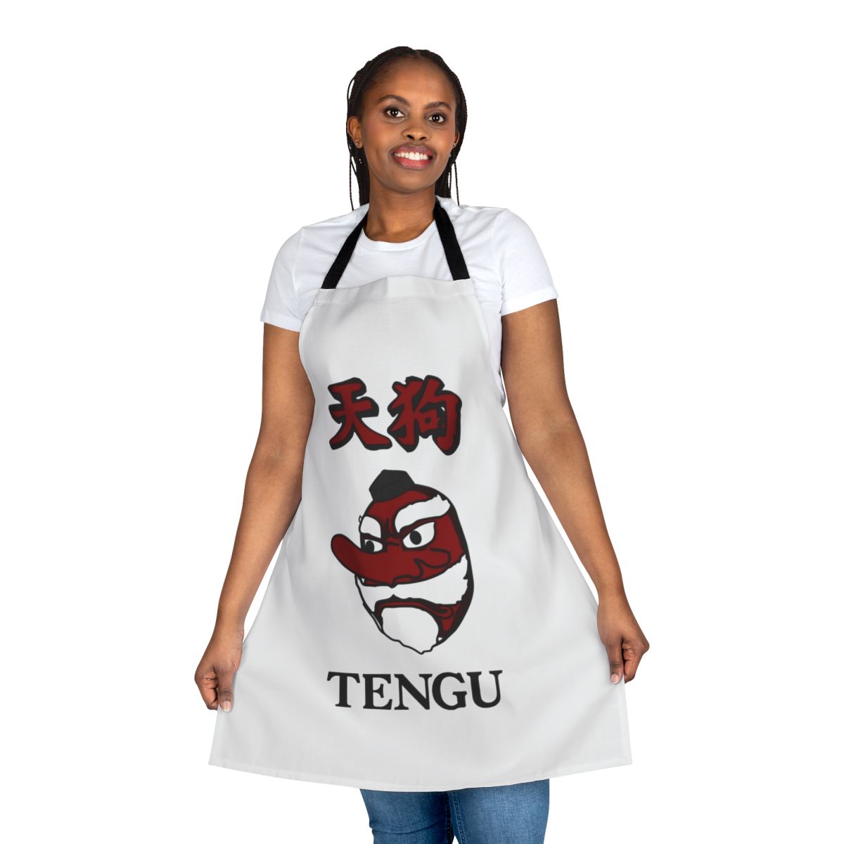 Red-faced Tengu creature apron with long nose, inspired by the No More Heroes video game series