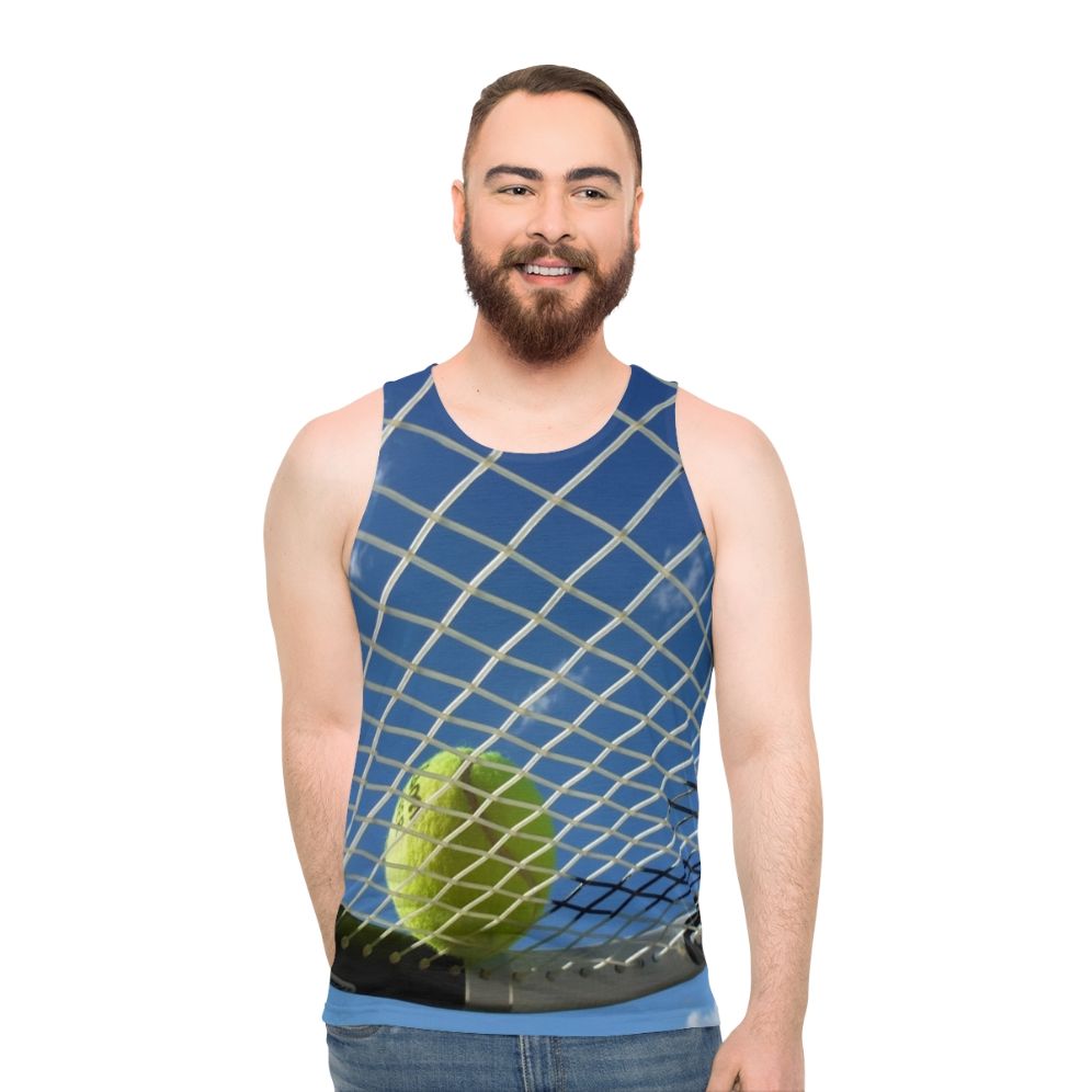 Unisex tennis ball print tank top