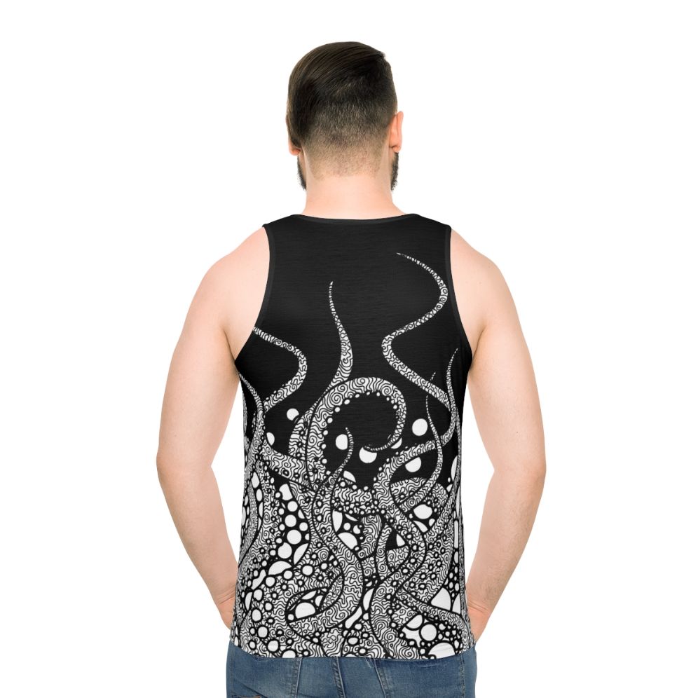 Tentacles Unisex Tank Top featuring line art of octopus, squid, and kraken