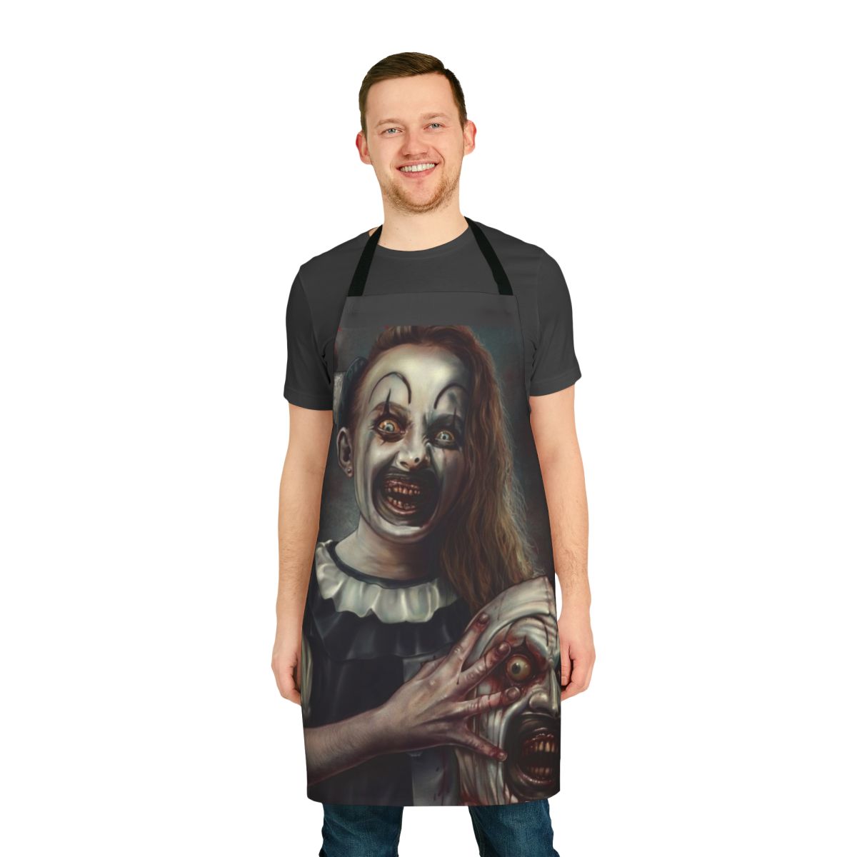 Terrifier 2 inspired apron featuring the iconic Little Pale Girl from the horror movie