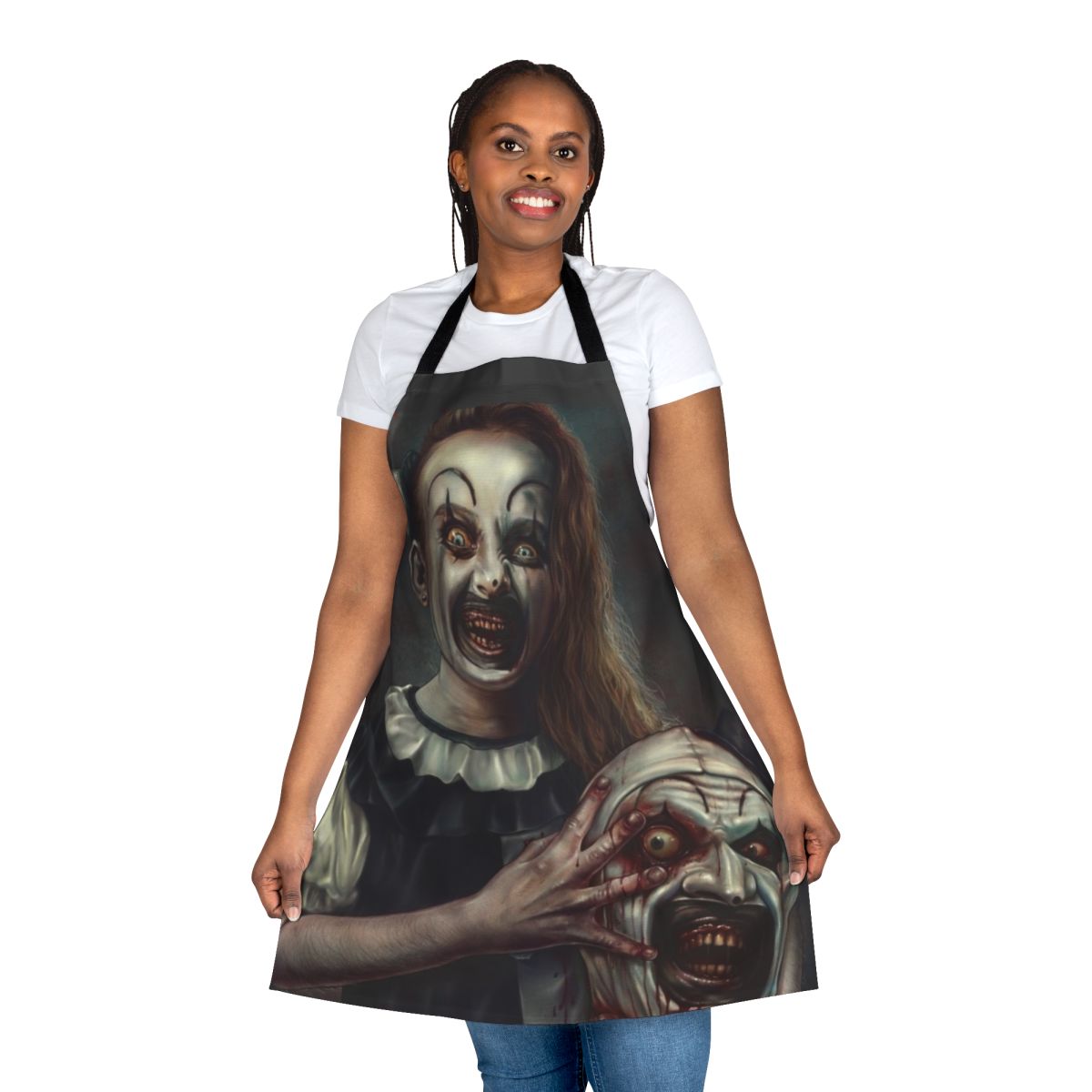 Terrifier 2 inspired apron featuring the iconic Little Pale Girl from the horror movie