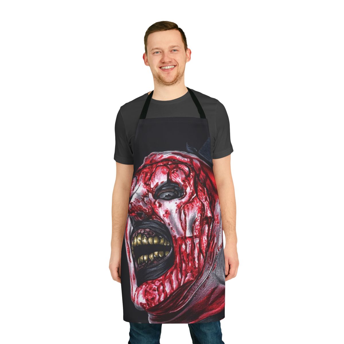 Apron featuring the iconic horror character Art the Clown from the Terrifier 2 movie