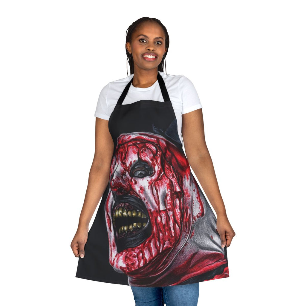 Apron featuring the iconic horror character Art the Clown from the Terrifier 2 movie