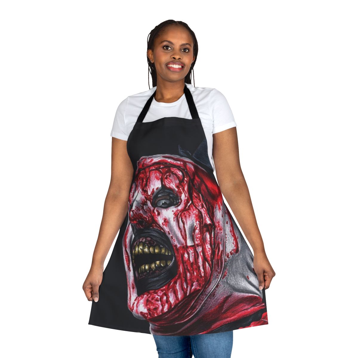 Apron featuring the iconic horror character Art the Clown from the Terrifier 2 movie