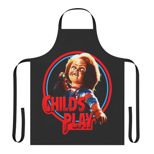 Chucky-themed apron with horror imagery and text