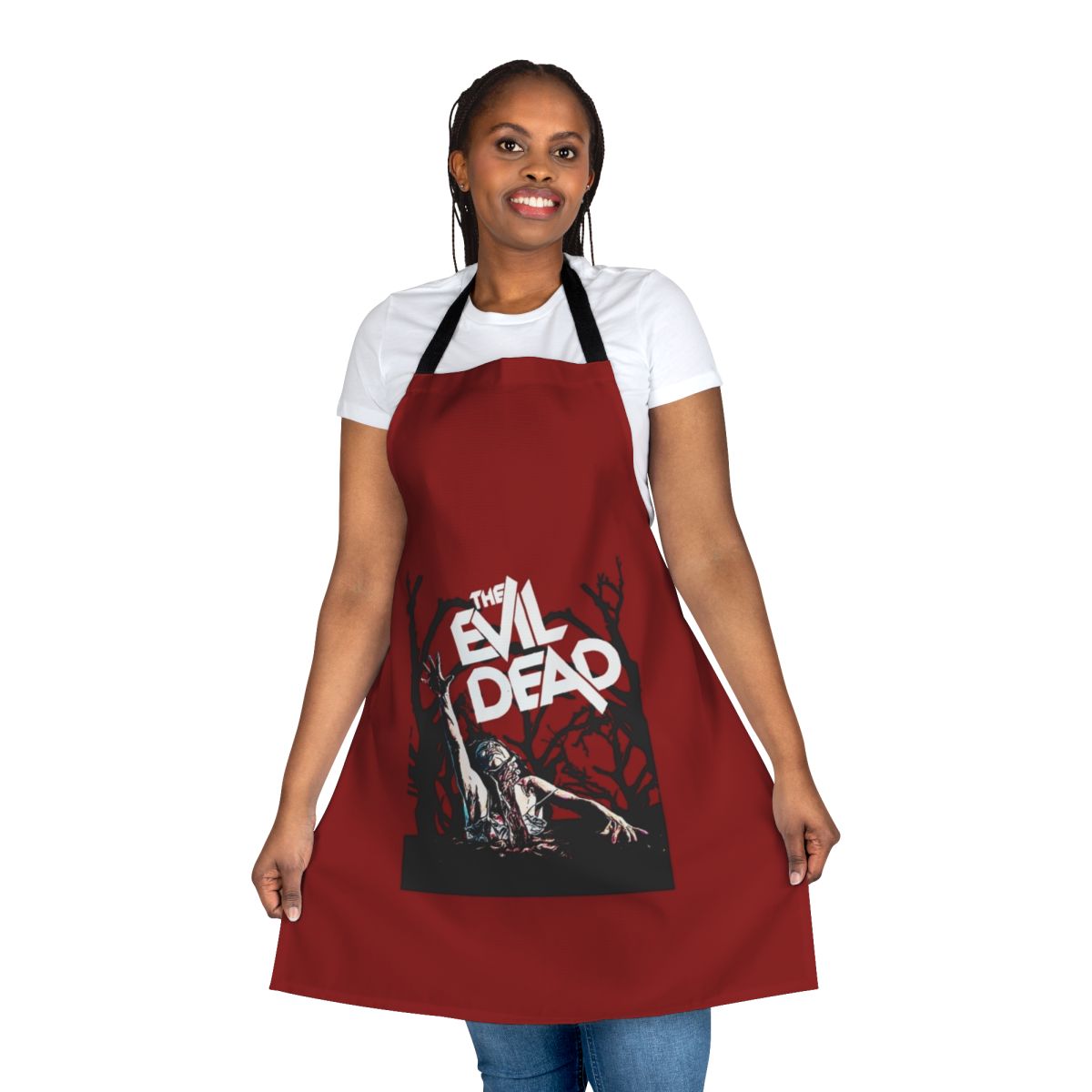 Apron featuring imagery and designs inspired by the classic horror movie Evil Dead