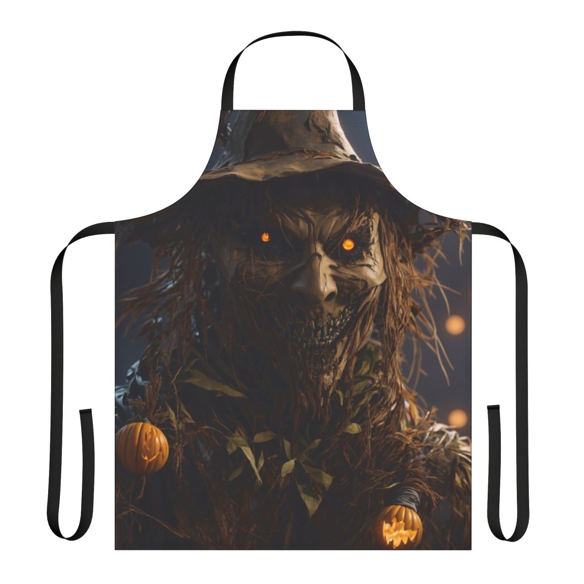 Frightening scarecrow-themed apron with blood-spattered design for Halloween