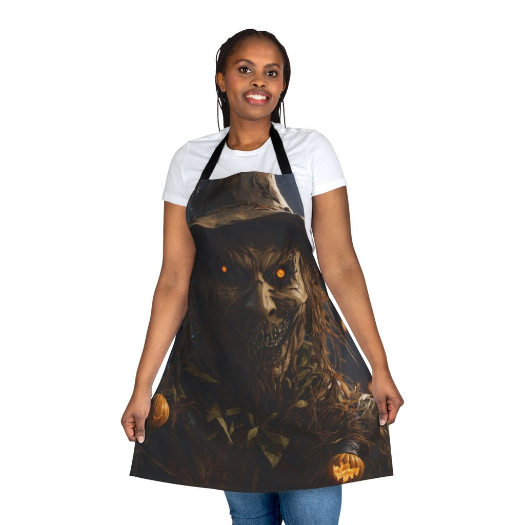 Frightening scarecrow-themed apron with blood-spattered design for Halloween