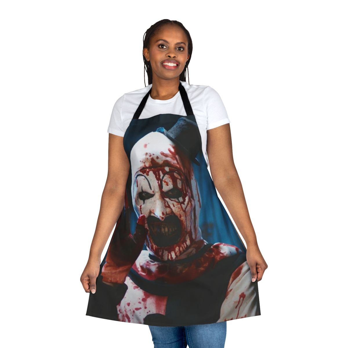 Terrifier 2 inspired apron featuring the iconic Art the Clown character