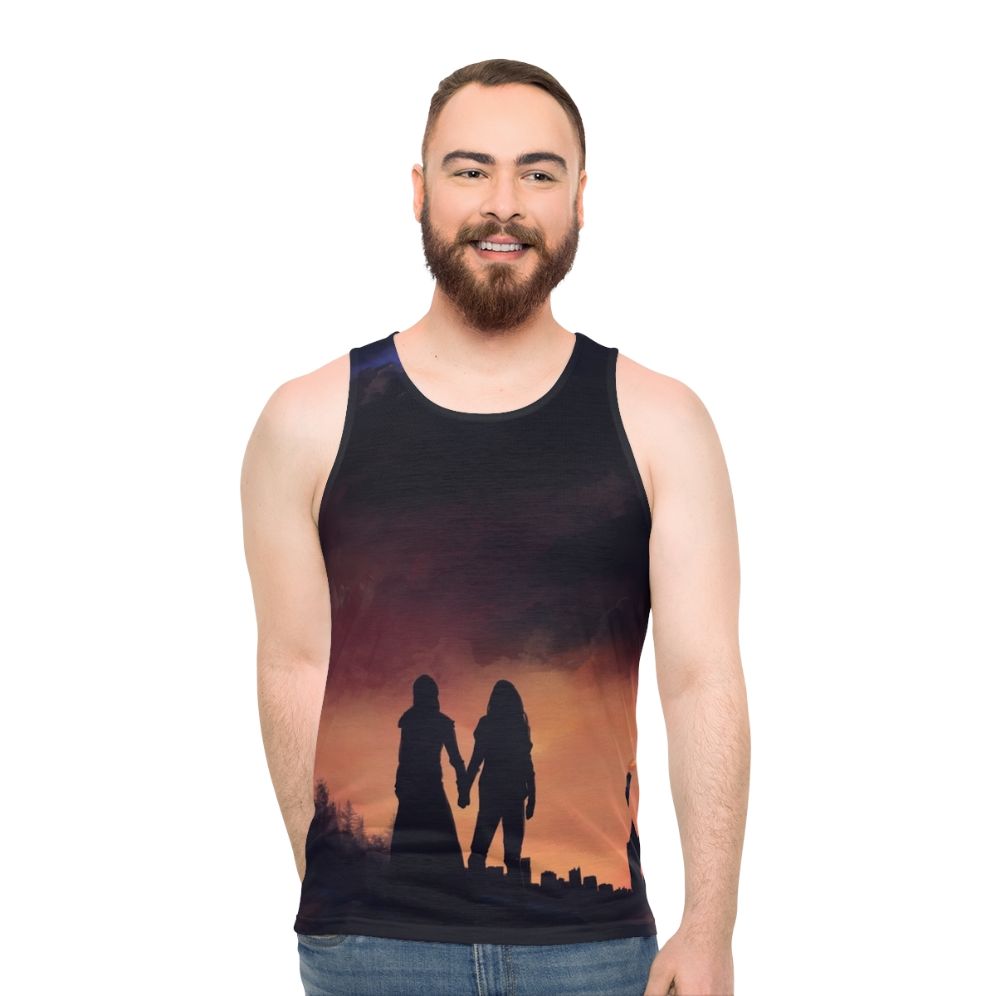 The 100' unisex tank top with Clarke Griffin and Lexa Commander design