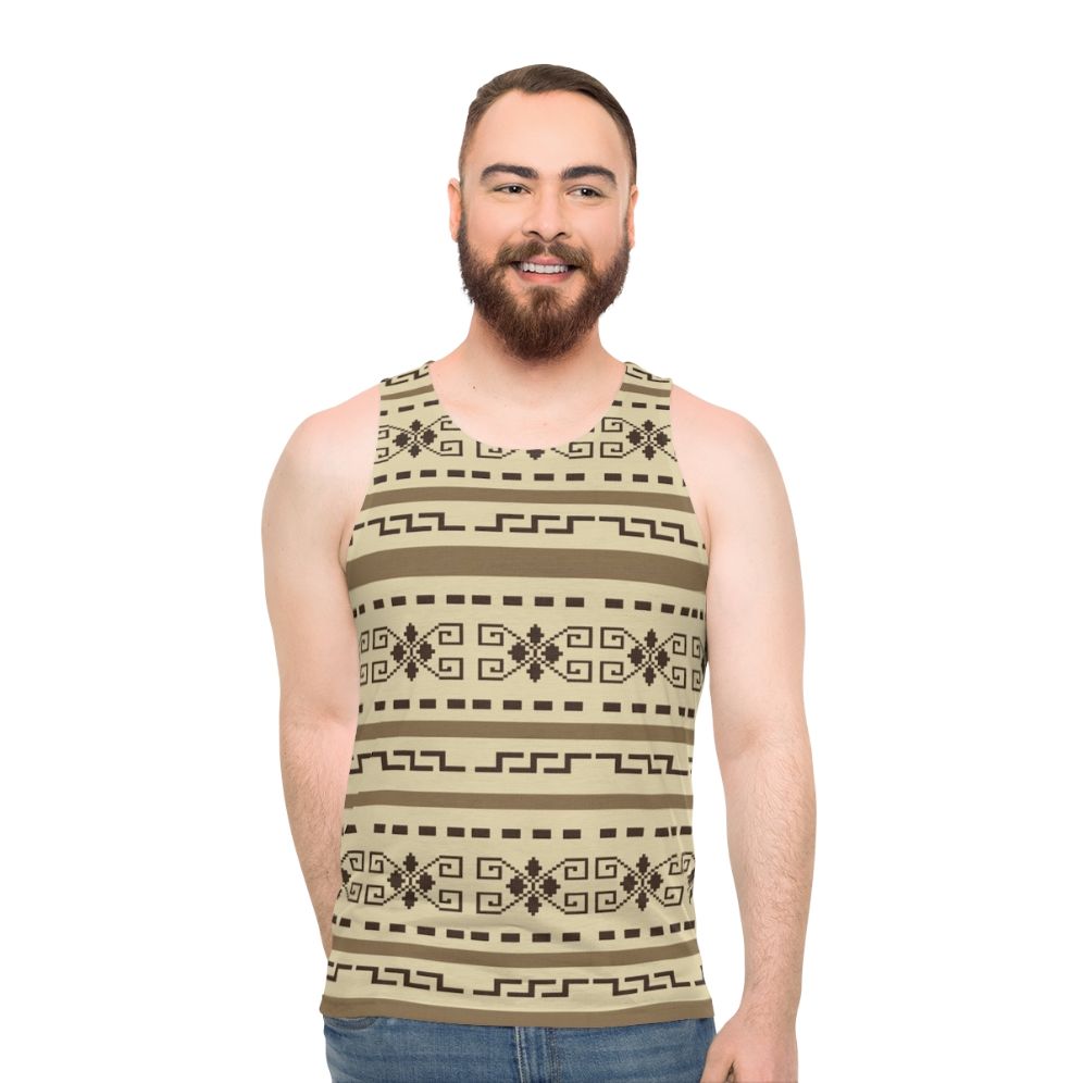 Big Lebowski inspired unisex tank top with The Dude's cardigan pattern
