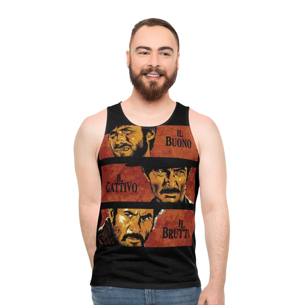 Unisex tank top featuring the iconic movie "The Good, The Bad and The Ugly" design