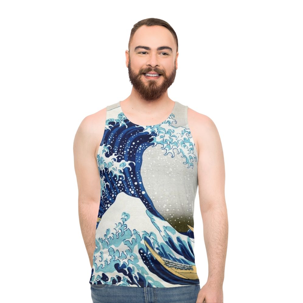 Unisex tank top featuring "The Great Wave of Kanagawa" Japanese art design