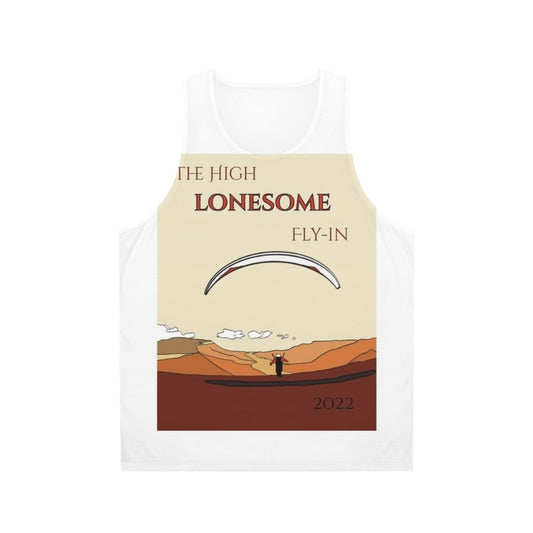 Unisex tank top featuring the High Lonesome Fly In 2022 paragliding event