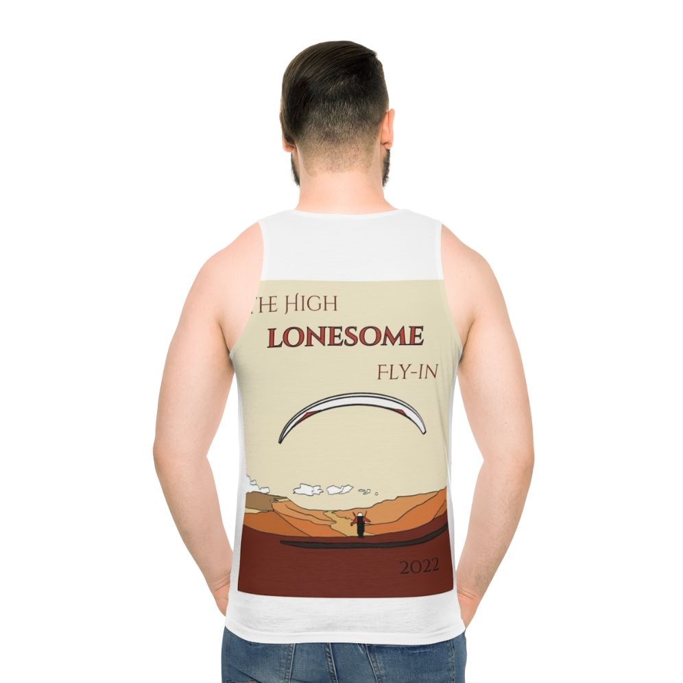 Unisex tank top featuring the High Lonesome Fly In 2022 paragliding event
