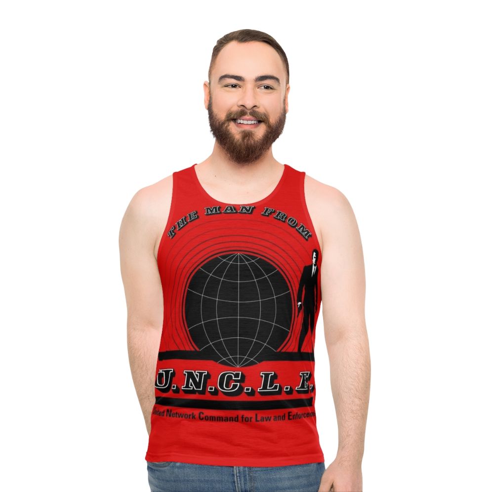Unisex vintage-style tank top featuring "The Man from Uncle" logo