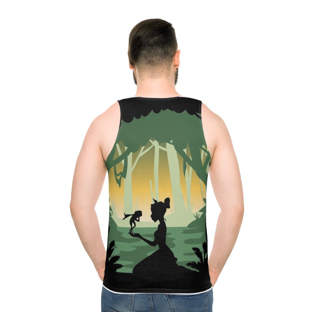Minimal poster design of The Princess And The Frog movie on a unisex tank top