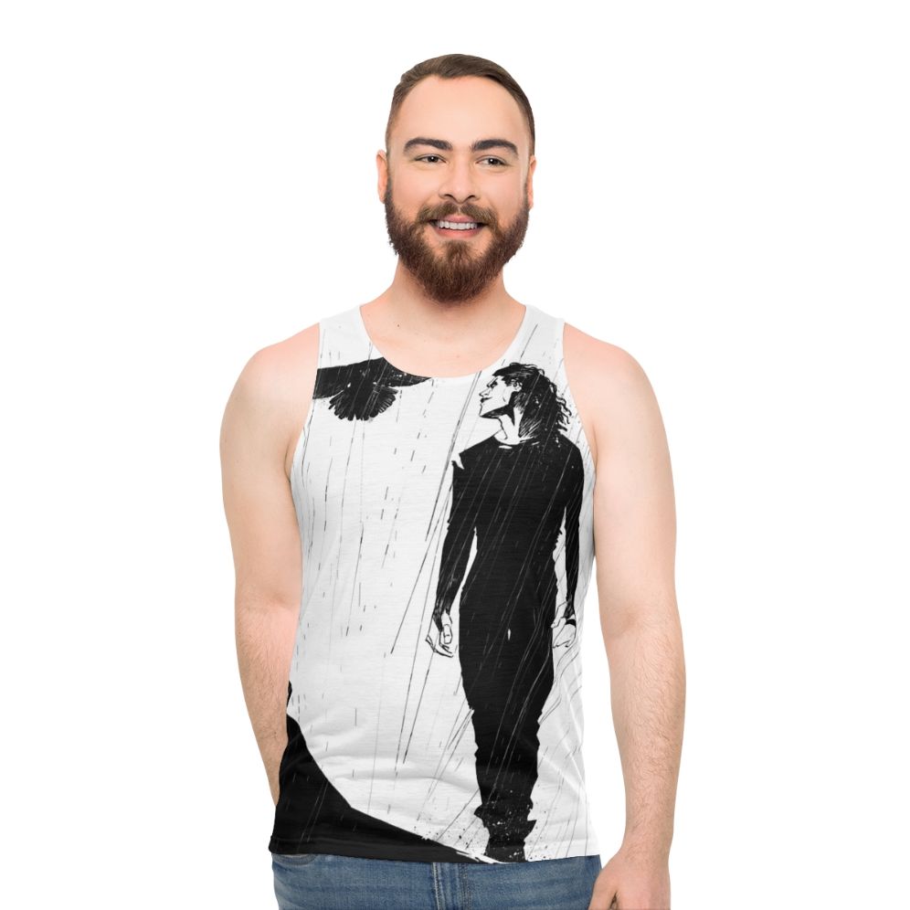 The Raven Unisex Tank Top featuring iconic imagery from the cult movie "The Crow"