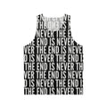 Unisex tank top with "The End Is Never The End" text, inspired by the video game The Stanley Parable