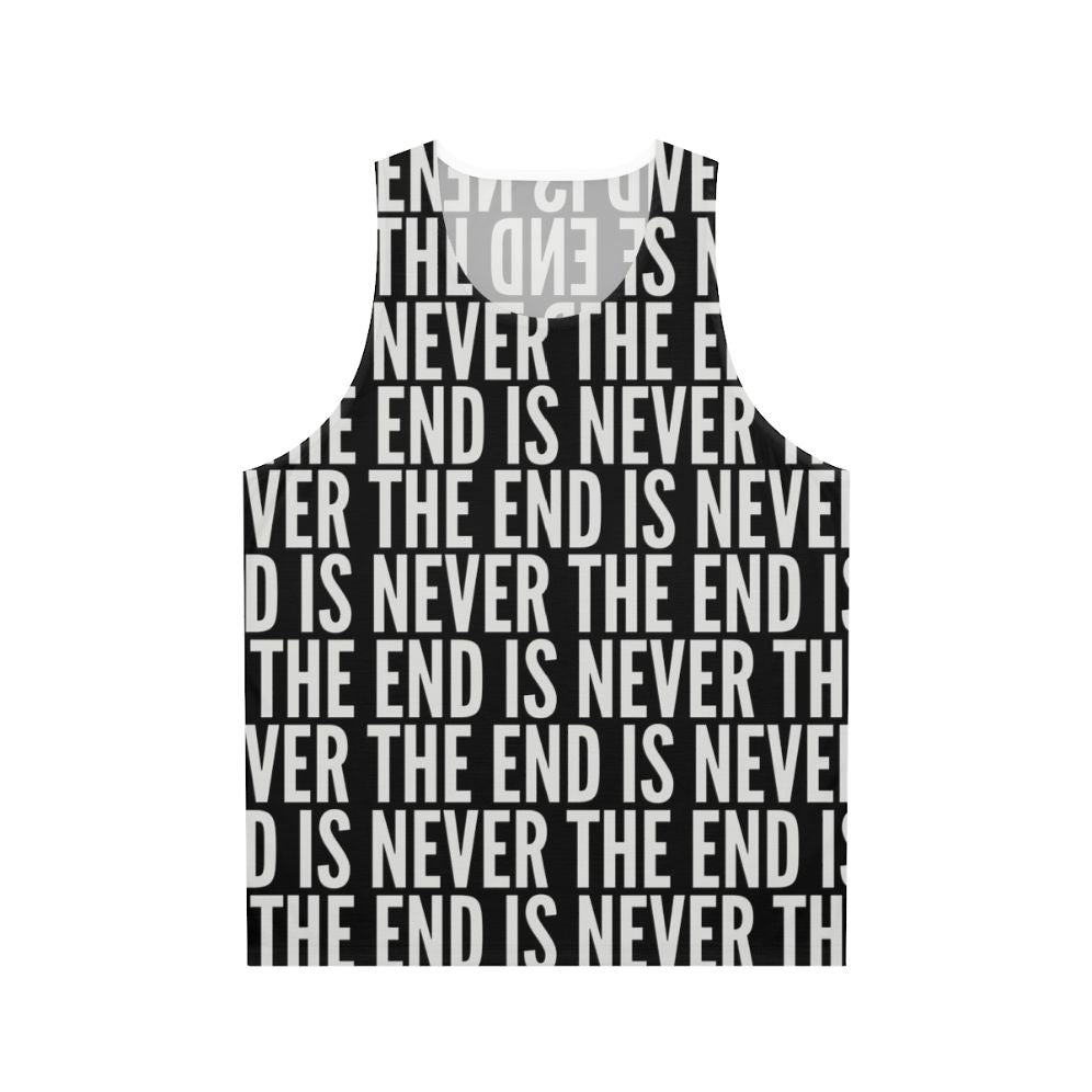 Unisex tank top with "The End Is Never The End" text, inspired by the video game The Stanley Parable