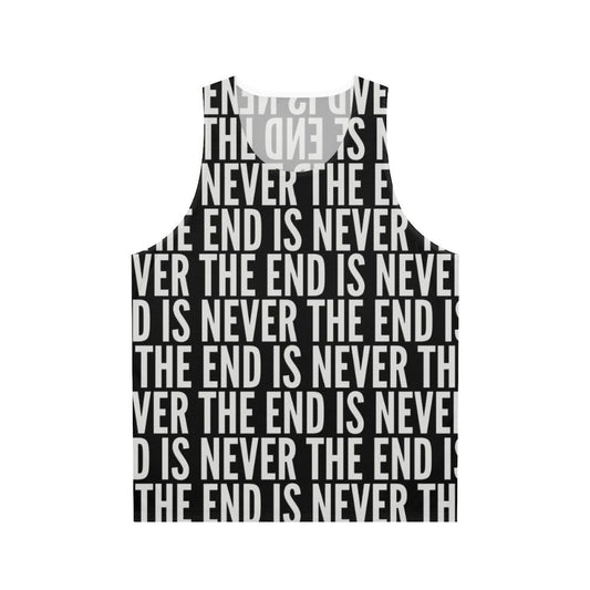 Unisex tank top with "The End Is Never The End" text, inspired by the video game The Stanley Parable