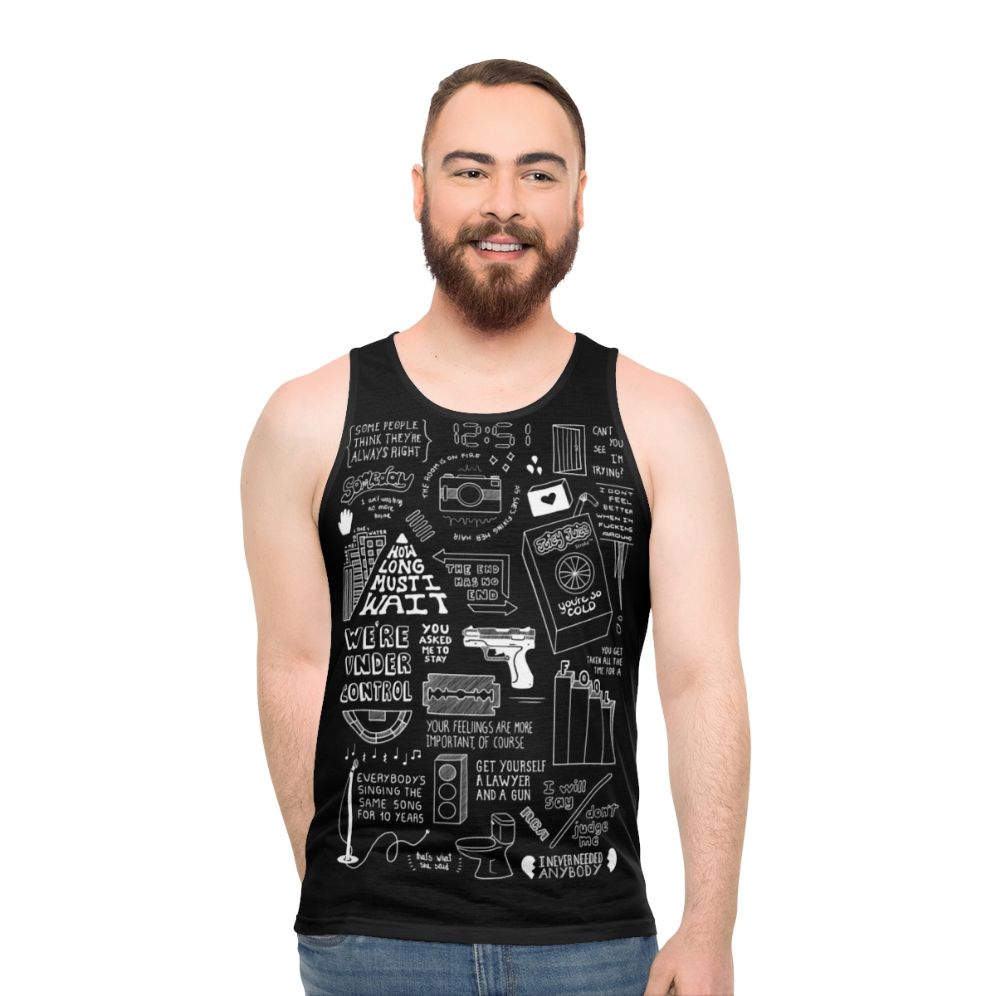 Collage of The Strokes black and white unisex tank top