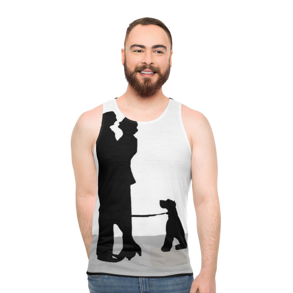 Unisex tank top with "The Thin Man" movie silhouette design
