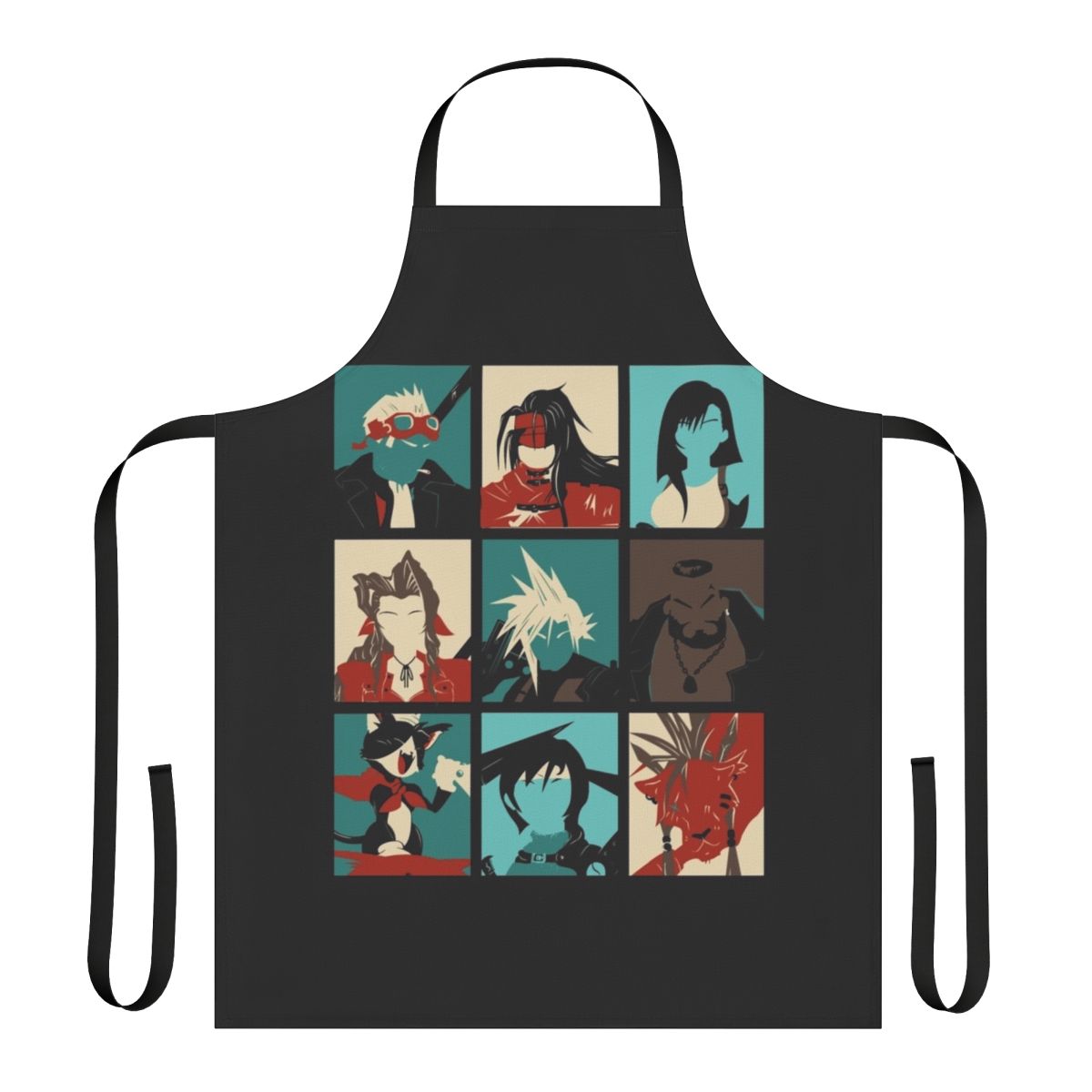 Stylized apron featuring characters and elements from the popular Final Fantasy VII video game series